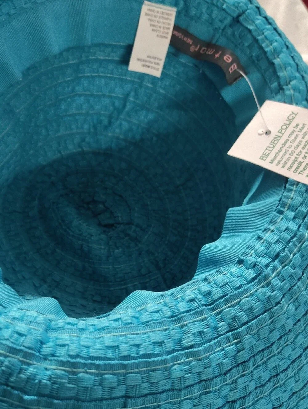 betmar Turquoise Braided-Band Wide Brim Sun Hat